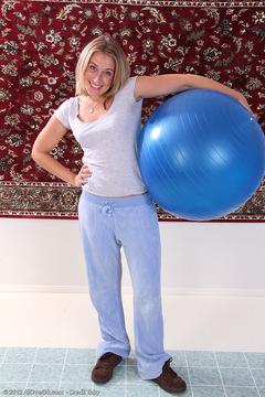 32 year old blonde MILF Chance gets down and dirty with a pilates ball