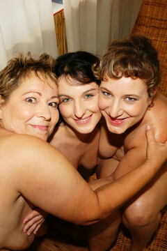 Three old and young lesbians have fun