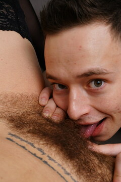 This naughty toy boy gets a Hairy mature pussy to please