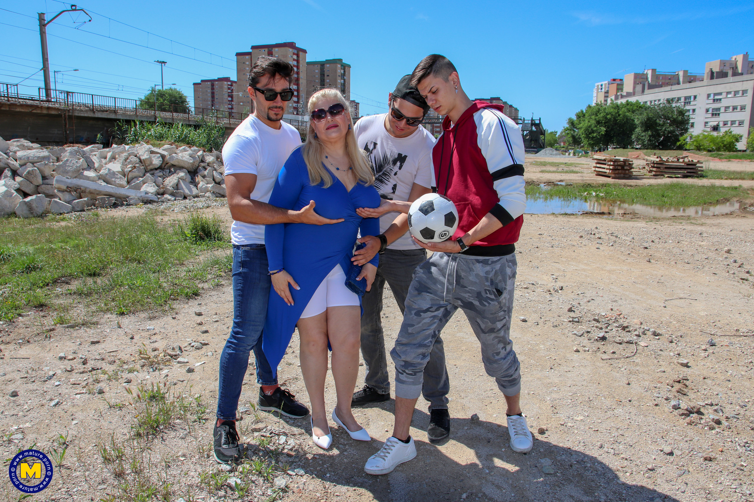 Big Breasted Musa Libertina Taking On Three Strapping Young Lads